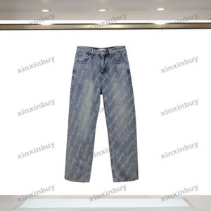 xinxinbuy men women designer pant筆記体の落書きレタープリントデニム1854春夏カジュアルパンツブラックブルーグレーS-2xl