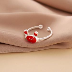 Pierścienie klastra moda urocza, wykwintna srebrna biżuteria z czerwonej kraba twórcza osobowość rak otwarcia R342