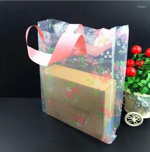 Geschenkpapier 25 35 cm bedruckte Rosen-Plastiktüte mit Griff für Schmuck-Boutique-Verpackungstaschen WEISS