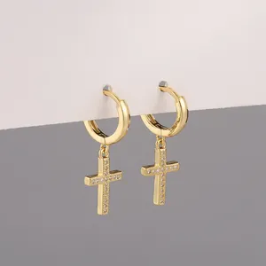 Dangle Earrings CottvoMinimalist Unisex Gold Plated Cross Huggies For Women Men 3A Zircon Hoop Earings Punk Cool Jewelry Gifts