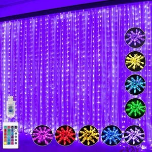 Juldekorationer fönstergardin sträng ljus 300 LED 16 Färgbyte regnbågsljus USB -driven Fairy Issicle för bröllopsfest 231030