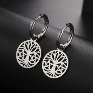 Dangle Earrings LIKGREAT Stainless Steel Tree Of Life Pentacle Silver Color Round Pendant Earring For Women Man Jewelry Christmas Gifts