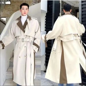 Men's Trench Coats Fashion Male Autumn Spliced Long Coat Men Casual Business Loose Lapel Double Breasted Windbreaker With Belt