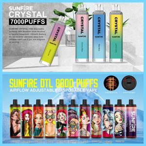 Original Sunfire Disposable Vape Pen E Cigarette Bar Tornado Crystal Vape Puffs Pod Device puff 7000+/7K 8000 8500 9000 10000 Puffs Rechargeable Kit