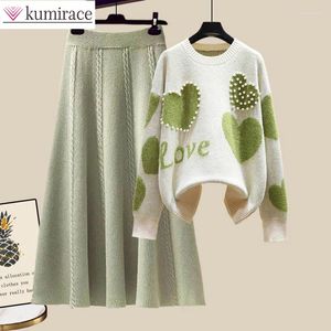 İş Elbiseleri Büyük Kadınlar Sonbahar Takımı 2023 Güney Kore'nin Gevşek Skinny Sweater Bel Etek İki Parçalı Zarif