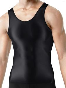 Men's Swimwear Sexy Men Oily Weight Training Tracksuits Stretch Gloss Tight Vest Shiny Fitness Smooth Compress Tops See Through Swimsuit