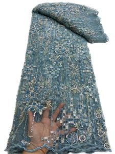 Senaste afrikanska kvinnliga klänning paljetter franska tyll spetspärlor broderi tyg 5 meter nettan tyg kväll bröllop fest sy hantverk nigeriansk kvinnlig stil KY-3066