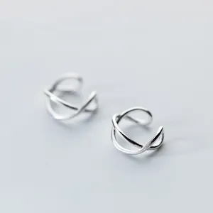 Studörhängen 11mm liten 1Pair Real. 925 sterling silver fina smycken öppen hollowtwisted korsat klipp (ingen genomborrad) GLTLE