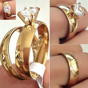 24pcs 12Pairs Gold Couples Ring Lovers Ring Stainless Steel Wedding Engagement CZ Band Ring Quality Comfortable Classic Jewelry222S