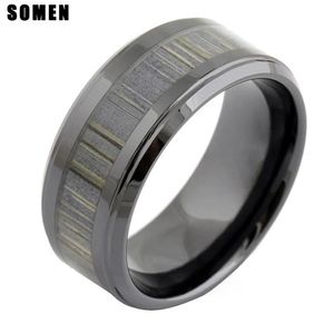 Eheringe 9mm Männer Vintage Keramik Zebra Holz Inlay Ring Männlich Engagement Herren Modeschmuck Bague Ceramique Anillos Hombre296W