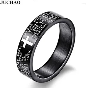 Cluster Rings JUCHAO Classic Men Titanium Steel Bible Verse Cross Jesus Ring
