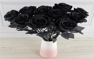 Flores decorativas 10 pcs artificial preto rosa flor halloween gótico casamento festa em casa falso dcor2917721