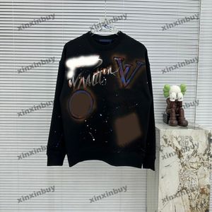 xinxinbuy erkekler tasarımcı kapüşonlu sweatshirt el çizilmiş grafiti mektup baskı uzun kollu kadınlar mavi siyah gri xs-2xl