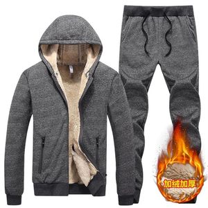 Winter Männer Set Warme Starke Mit Kapuze Jacke Hosen 2PC Sets Männer Lamm kaschmir Hoodies Zipper Trainingsanzug Mann Sport Anzug plus size249N