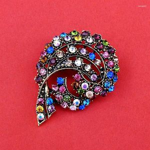 Brooches Personal High Quality Vintage Bronze Plated Multi Colored Fashion Rhinestone Crystal Flower Pin Brooch Item No.: BH7646