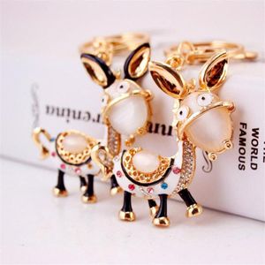 3pcs Kristal Rhinestone Kolye Araba Anahtar Zincirleri Altın Kaplama Kristal Rhinestone Taş Emaye Alaşım Metal Hayvan Eşek Anahtar Yüzük Hold3324