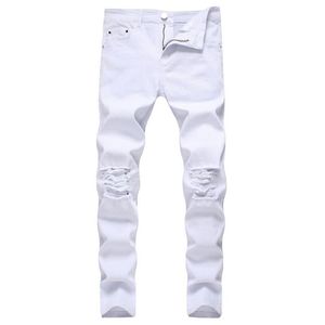 Godlikeu White Mens Jeans Rippided Black Skinny Denim Hip Hopボタンストレッチパンツ3167