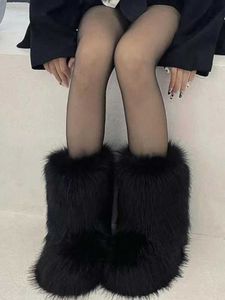 Nowe mody Fox Fur Boots Kobiety puszysty śnieg kobieta zimowa ciepłe pluszowe buty platformowe sztuczne futrzane buty 230922