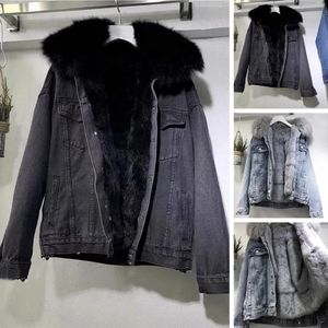Women's Fur Faux Women Winter Clothes Vintage Cotton Thick Warm Denim Coat Jacket Oversized Loose Collar Plus Velvet Jean Parkas 231030