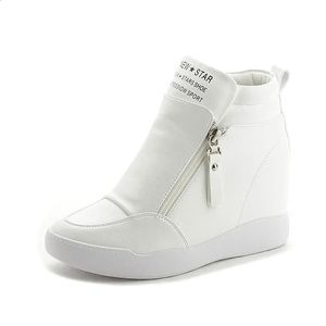 Dress Shoes High Top Women Sneakers Autumn Winter Hidden Heel Casual Shoes Side Zip Women White Platform Wedge Rivet Shoes 231030