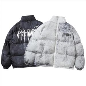 Herrarna ner parkas män hip hop överdimensionerad bomber jacka kappa streetwear graffiti parta bomull harajuku vinter outwear 231030