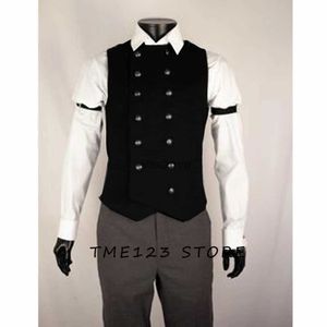 Coletes masculinos Serge Double Breasted Casual Coletes para Mulheres Steampunk Terno Formal Homem Ambo Gótico Chaleco Wang Vestido Colete YQ231031