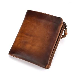 Wallets Retro Double Zipper Men's Wallet Genuine Leather Top Layer Cowhide Bag Casual Zero Wholesale