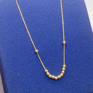 Ketten Echte Reine 18 Karat Gelbgold Kette Frauen Glück Runde Glänzende Perlen Weizen Link Halskette 45 cm