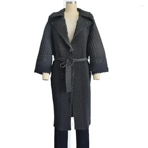 Trench da donna Cappotto a pieghe Cappotto da donna Tinta unita Lace-up Monopetto Scollo a V Donna Casual Allentato Elegante Abbigliamento di moda