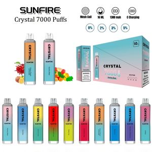 Sunfire Crystal 7000 Puflar Tek Kullanımlık E-sigara 16ml vape 20mg 30mg 50mg 50mg Düzenlenemez 1300mAh Bataryalı Vape Puff 7000 Vapers Avrupa ABD Ücretsiz Kargo