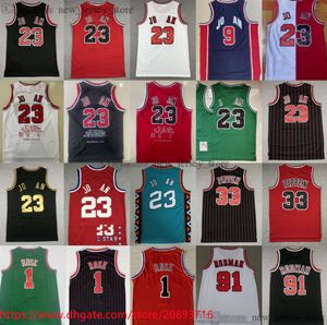MitchellandNess 1997-98 Basketball Jersey 91 DennisRodman 33 ScottiePippen 1 DerrickRose Jerseys Retro Breathable Sport Shirt Black Stripe Red White short