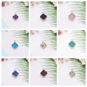 Pendant Necklaces Lucky Four-leaf Flower Natural Raw Stone Pendants DIY Quartz Crystals Amethyst Love Gift For Necklace Bracelet Earrings