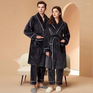 Mäns sömnkläder kvinnor män 2 st bad robespants set 2023 vinter badrock för par flanell loungewear tjock fleece korall nattkläder