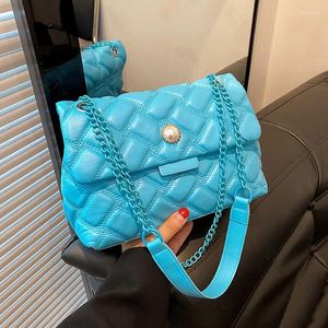 Evening Bags Solid Color Handbag Women Small Square Bag Tide Chain Shoulder Pu Leather Commute Pack Fashion Casual Lady Crossbody