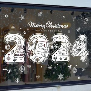 Украшение вечеринки 2024 С Рождеством Наклейки на окна Санта-Клаус Снежинка Лось Рождественская елка Наклейки Украшения для дома С годом