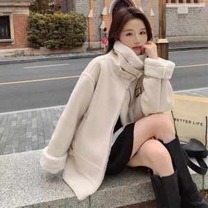 Mulheres Trench Coats Mulheres Inverno Faux Fur Camurça Jaquetas Zipper Engrossar Cordeiros Quentes Lã Coreana Senhoras Soltas Oversized Outwear Tops Mulher