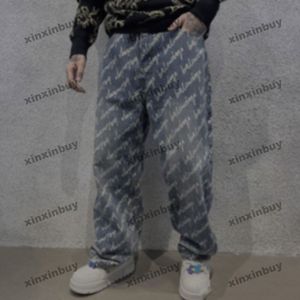 xinxinbuy men women designer pant sport paris crisive rintingジーンズデニム春夏パンツブルーカーキグレーm-2xl