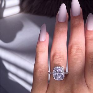 choucong Fashion Ring 925 sterling Silver Cushion cut 3ct Diamond cz stone Engagement Wedding band Rings For Women Jewelry Gift208S