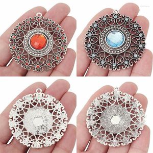 Pendant Necklaces 3 X Large Tibetan Silver Filigree Flower & Rhinestone Crystal Round Charms Pendants For Necklace Jewelry Making