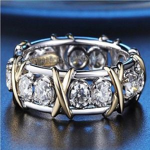 Fashion Jewelry Eternity ring 3mm Gem 5A Zircon stone 10KT yellow White Gold filled Women Engagement Wedding Band Ring284A