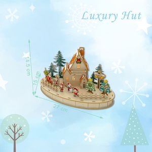 DIY Wooden Christmas Cabin Puzzle Toy Crafts Creative Handmade Decoration Christmas with LED Lights W0108P