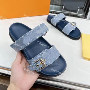 BOM DIA COMFORT Mules Shoes Luxury Demin Blue Slides Designer Women Summer Slippers Female Luxury Sandals