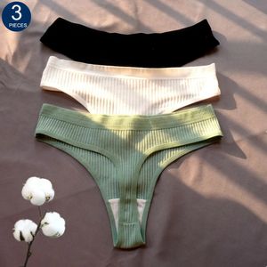 Kvinnors trosor 3 datorer Sömlösa damer Ribbed Cotton Thong Simple Women's Low Midje Bikini Briefs Sport Girls Underwear Plus Size 231030