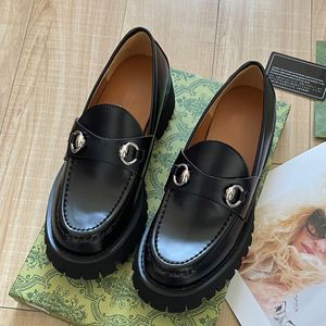 Spring Autumn New Dress Shoes Famous Designer Brand Silver Buckle Ladies Small CalfskinShoes Genuine Leather Round Head Elevated Nonslides Ladies Loafers Shoe