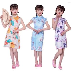 Girl Dresses Silk Qipao Dress Chinese Children Chi-Pao Cheongsam Traditional Costume Tang Clothes One-Piece Outfits Pettiskirt