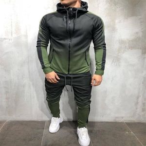 Men's Tracksuit 3D Gradient Print Zipper Causal Sports Muscle Brothers Men Sportwear 2pcs Clothing Sets264Q