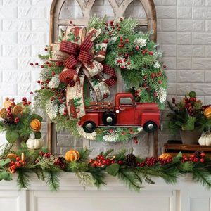 Flores decorativas grinalda de natal planta artificial rattan tudo para porta da frente caminhão vermelho guirlanda rústica ação de graças natal pendurado decoração