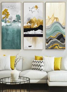 Moderne abstrakte goldene Folie Sonne Hirsch Leinwand Ölgemälde Wandkunst Bild für Wohnzimmer Nordic Poster Drucke skandinavisches Zuhause D3521036