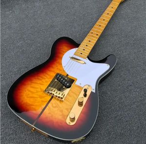 Anpassad Merle Haggard Tuff Dog Electric Guitar 3 Tone Sunburst Color Quilted Maple White Pearl Tuners Gold Hardware