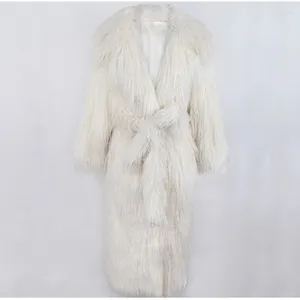Women's Fur Autumn Winter Long Coat Women Clothes Lace-up Suit Collar Fluffy Jacket Thickened Warm Faux Plus Size